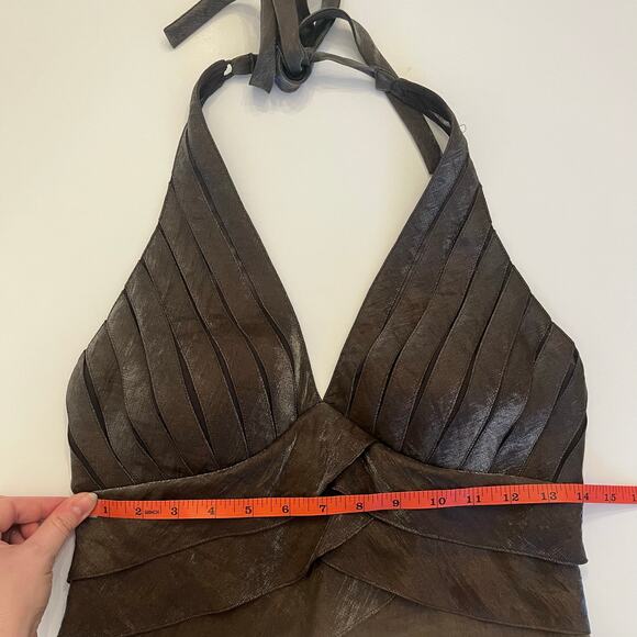 Vintage Cache Halter Cocktail Dress 6 Y2K Brown Shimmer Sheer Mesh Hoco Fairy - Picture 16 of 16